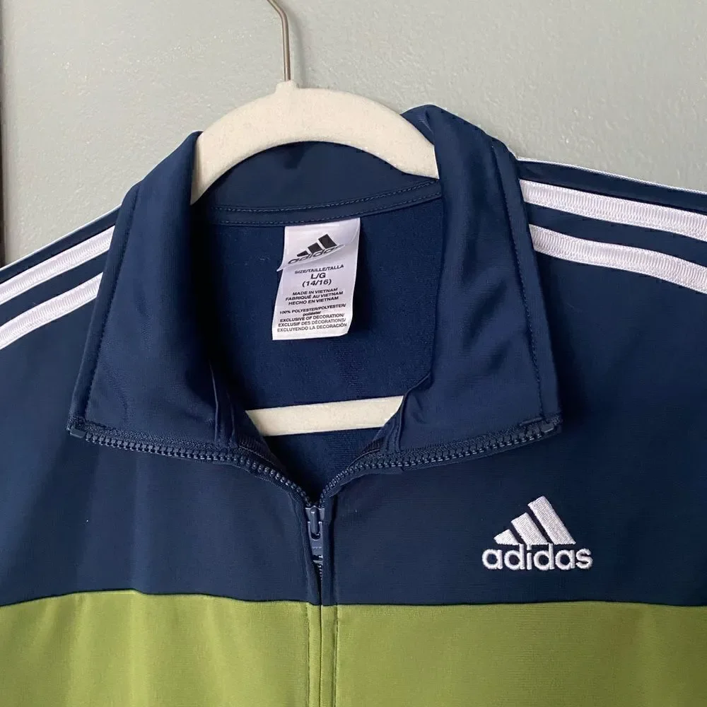 Adidas zip up athletic jacket boys L(14/16) navy/green